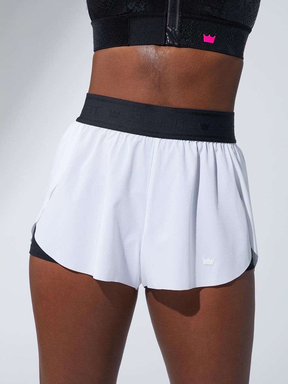 Shefit Short Running NWT White Large Luxe Flowy Stretch Waist Workout Yoga Gym